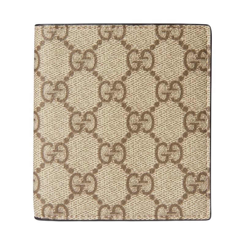 Gucci Logo All-over Flip Closure, Coated Fabric Wallet, Men's Style, Beige and Dark Brown