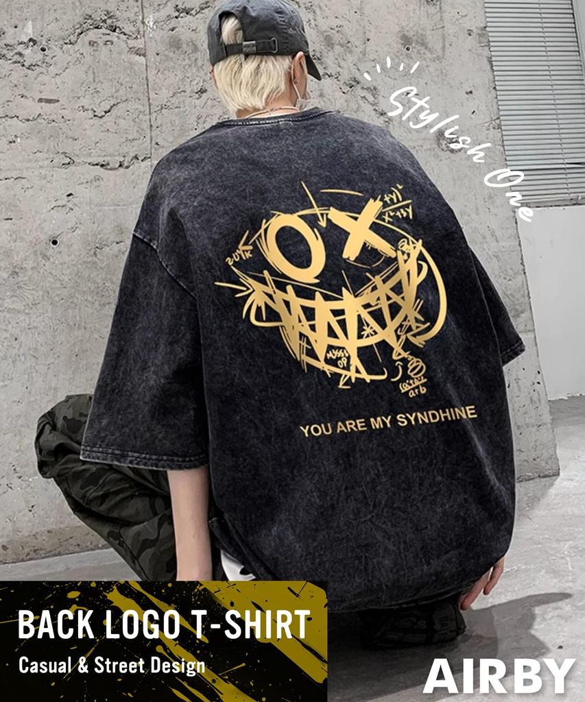 Printed Cut and Sewn Heavy Short Big [Airby] T-Shirt, Ounce, Sleeve, Summer, Spring, Cool, Loose, Chill, Sleeve, Summer, Men's, Black, 5S-A15-BK2XL