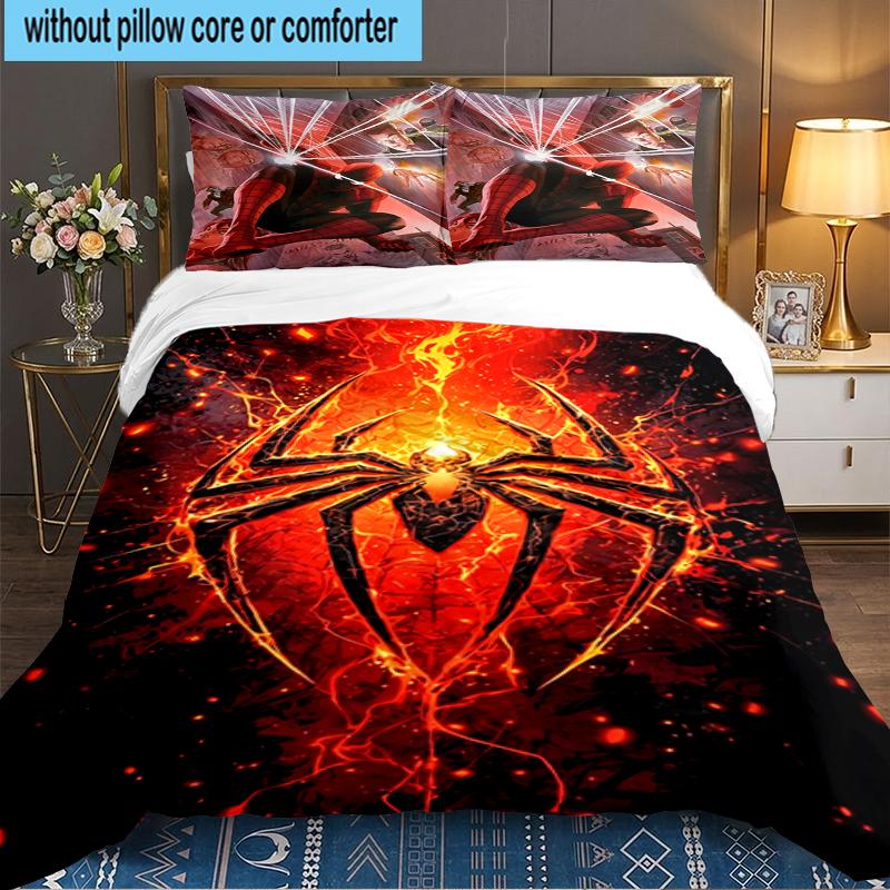 3PCS Red Spider Art Bedding set,Ideal For1pc Duvet Cover And 2pcs Pillowcases Perfect for Christmas gift,Ideal for Bedroom, Dormitory