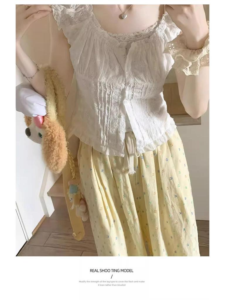 Women's Petite Blue Polka Dot Wide-Leg Summer Pants - High Waist, Thin Ice Silk Fabric