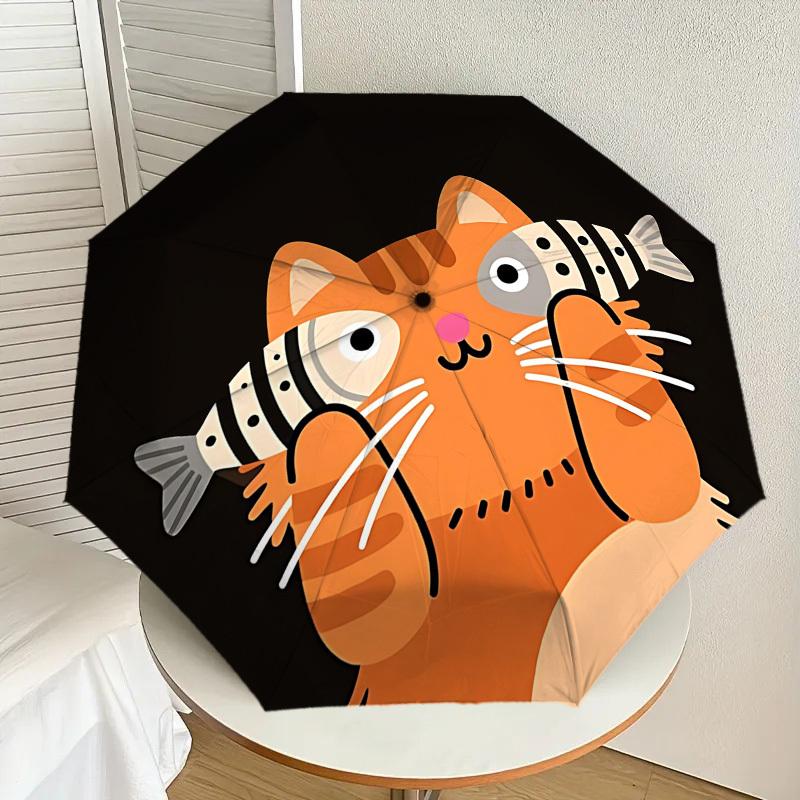 Adorable Cat with Fish Print Umbrella: Perfect for Outdoor Adventures, Auto-Opening & Closing, Lightweight and Durable, Ideal as a Gift 187