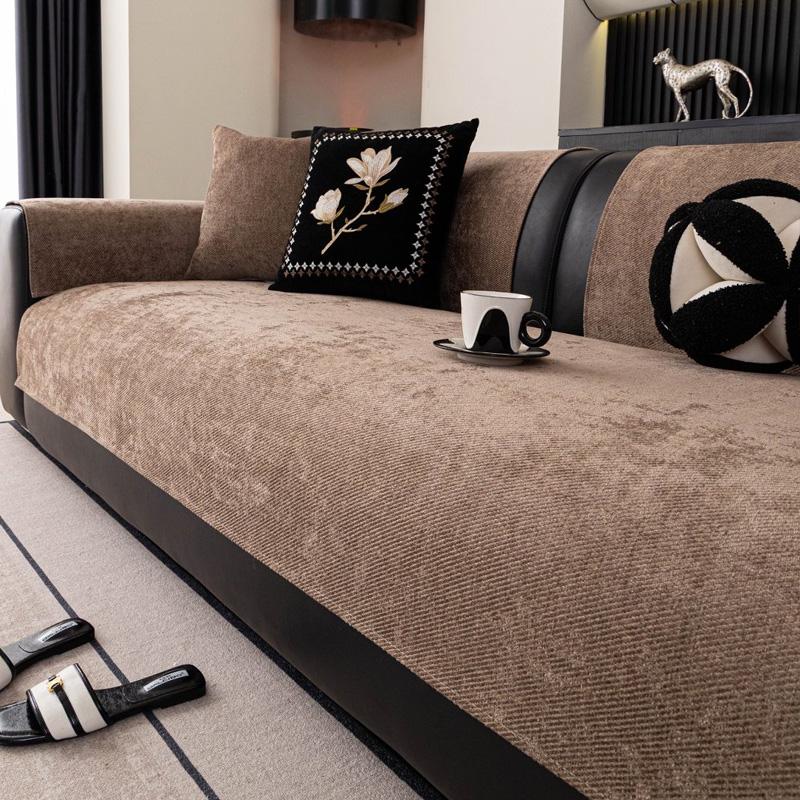 Minimalistischer Twill Chenille Anti-Rutsch Sofaüberwurf, Sofahandtuch für Ganzjahres Wohnzimmerdekor Couchkissenbezug