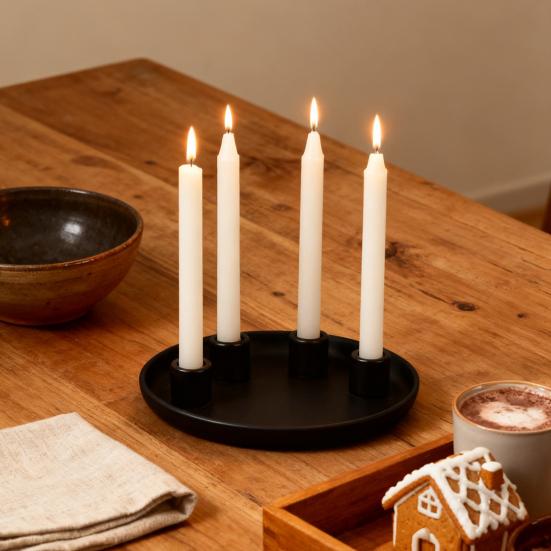 Ceramics Advent Candle Holder Matte Black White Taper Candle Tray 4 Candlestick Seats Dining
