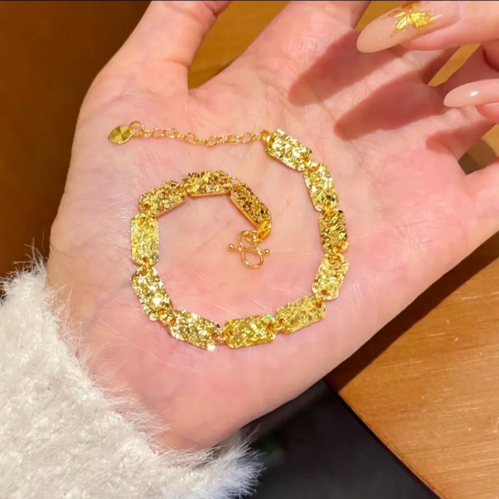 Real Gold Store, Same Style Gold, Women's Bracelet, Square Plate, Beautiful Jewelry
