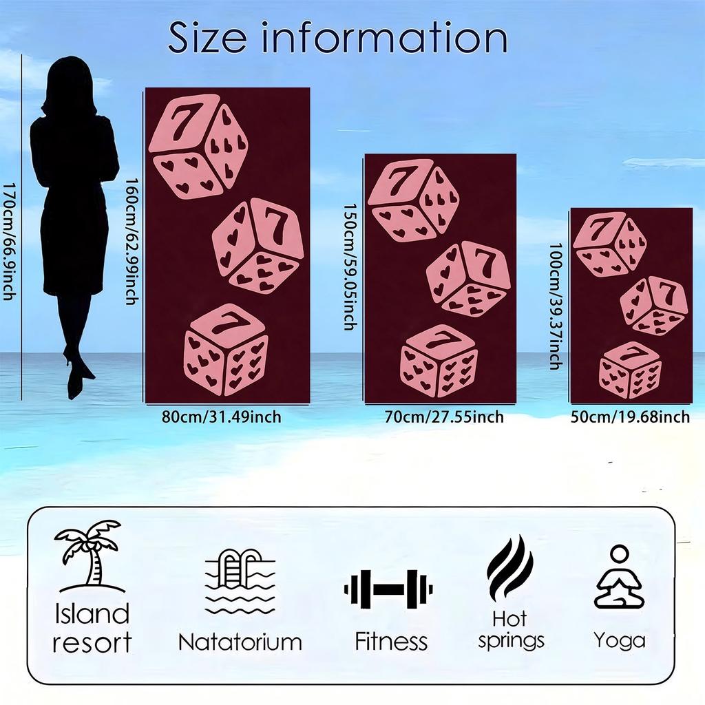 Fashion dice with heart-shaped pattern polyester microfiber beach towel is highly absorbent, suitable swimming and beach outings