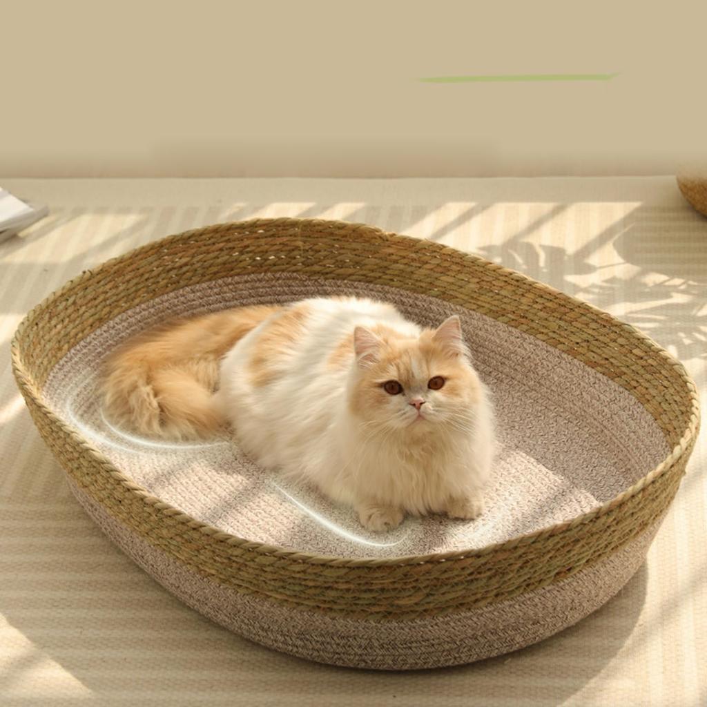 Woven Straw Cats Indoor Pet Furniture Multifunctional Post Natural Straw Bedding for Small Dog and Cats Cotton Rope Bed