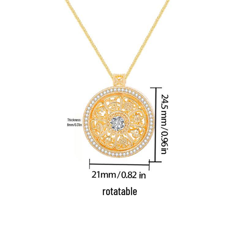

Ancient Sand Gold Diamond Inlaid Rotating Compass Pendant Sweater Chain Necklace for Women Copper Alloy