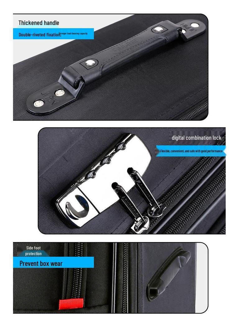 Large Capacity Rolling Suitcase with Universal Wheels, Combination Lock, Leather & Oxford Cloth Travel Bag for Men & Women