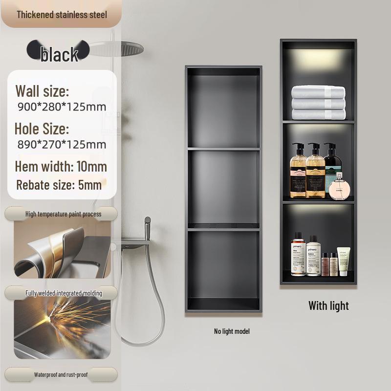 304 Stainless Steel Seamless Built-in Toilet Storage Anti-Fingerprint Recess Box