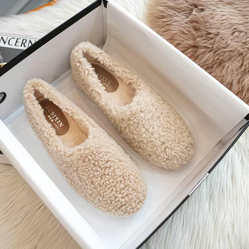 Damen Fleecegefütterte Lammwoll-Slipper Winterschuhe, Übergrößen 41-43