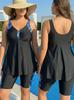 Plus Size Women's Blue & White Floral Tankini Swimwear - Two-Piece Skirted Swimsuit