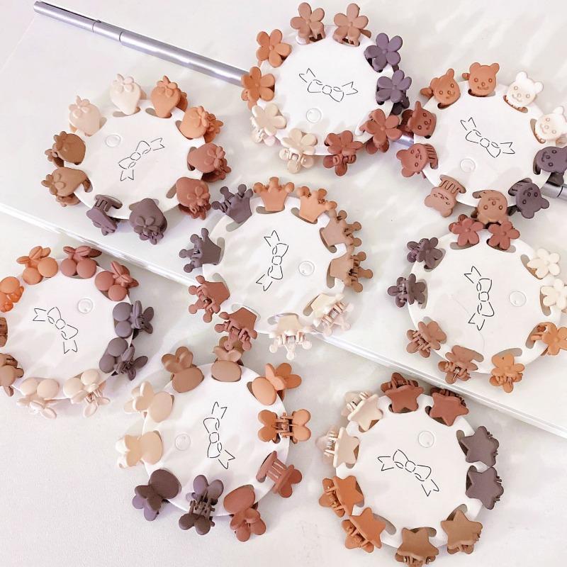 10PCS Korean Ins Milk Tea Color Morandi Small Grip Mini Children's Small Claw Clip Plum Blossom Star Small Hair Clip