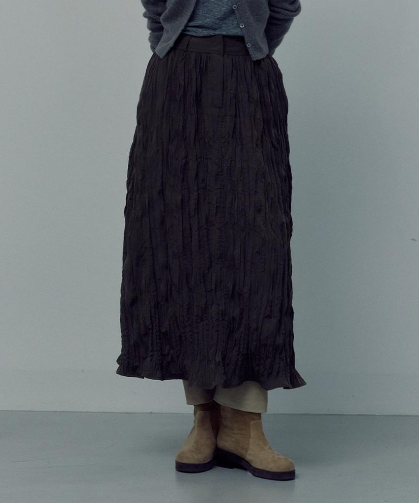 Love Us You Flowing Zipper Pleats Skirt (Charcoal)