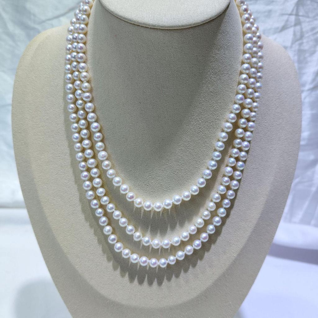 Near-Round Freshwater Pearl Necklace, Stackable Double-Layer Design, Light Luxury, Versatile Long Chain.