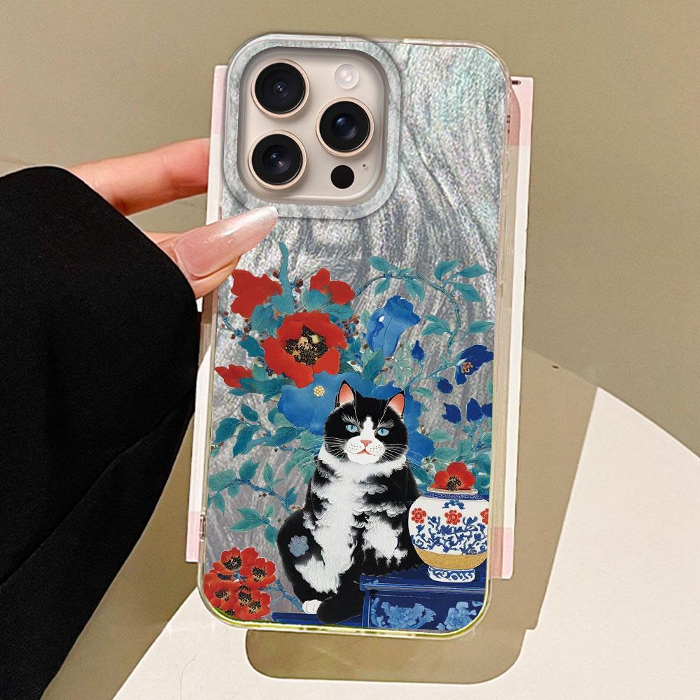 Luxury Black Cat Flower Phone Cases Phone Case for Iphone 16 14 15 Plus 13 Pro Max 7 16e Cute Girls Shell Silicone Back Cover