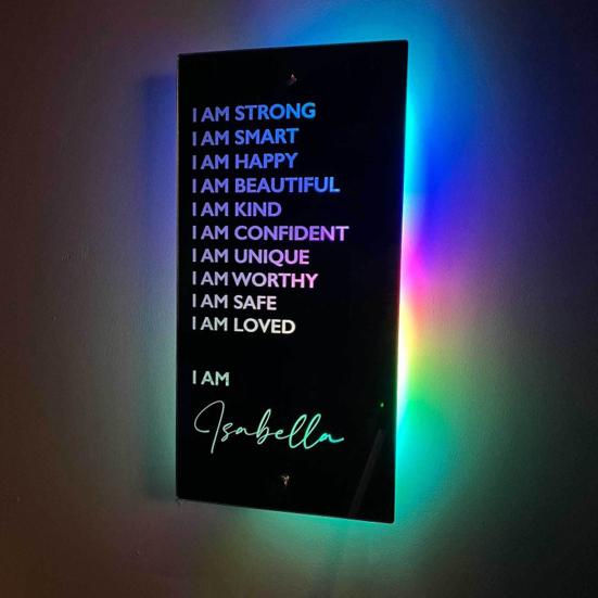 Wall Mirror Easy To Install Waterproof USB Plug-and-play Living Room Affirmation Mirror with Colored LED Light Home Decor