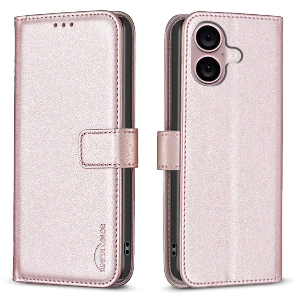 BINFEN COLOR BF17 For iPhone 16 Plus Anti-Scratch Shell PU Leather Stand Phone Case Wallet Cover