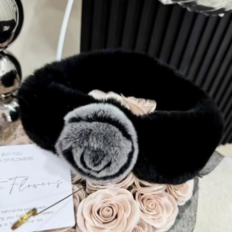 Winter Real Rex Rabbit Fur Scarf Fashion Magnetic Buckle Fur Neck Warmer Thickened Natural Fur Scarf Luxury Camellia Fur Scarf