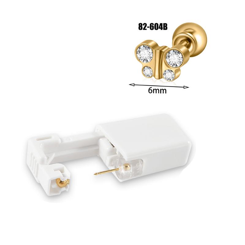 Strumento monouso per piercing all'orecchio in acciaio inossidabile Orecchini Fiore Farfalla Base Sfera con Pietra di Zircone Pistola per Orecchie monouso