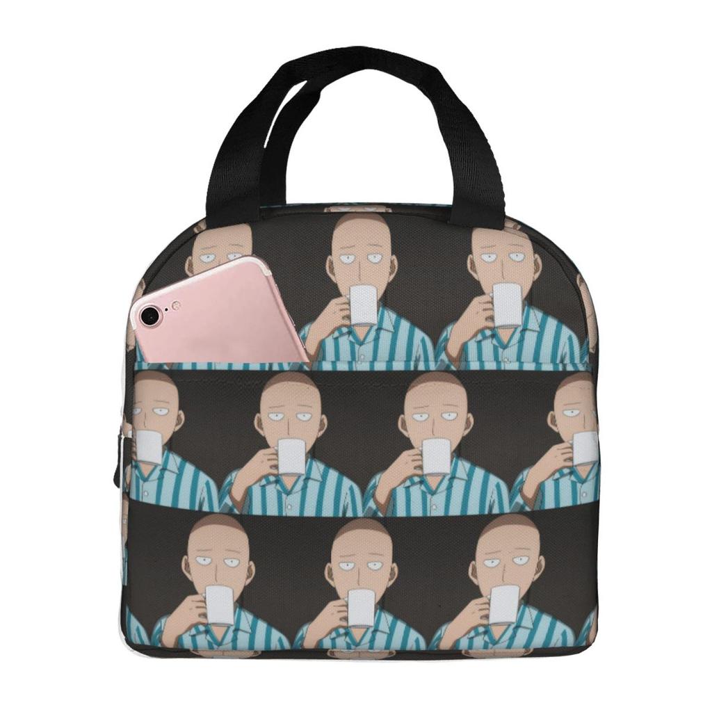 Japanese Saitama Anime Manga Insulated Lunch Bag for Women Office Cooler Thermal Food Box Tote Portable Lunch Boxes Container