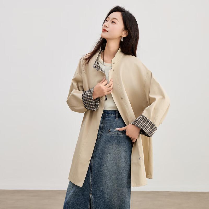 TERRE BLEUE 2025 Autumn Women's 100% Cotton Stand-Collar Trench Coat