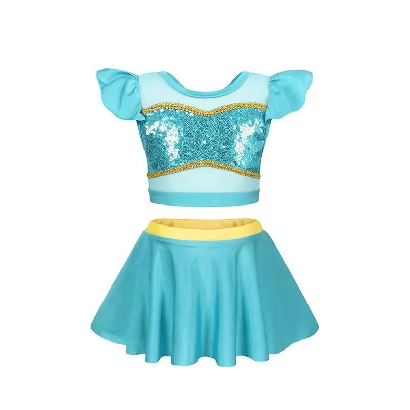 Girls Princess Theme Swimsuit Set for Summer Beachwear Pool Party Kids Jasmine Anna Elsa Rapunzel Belle Swimwear Bathing Suit