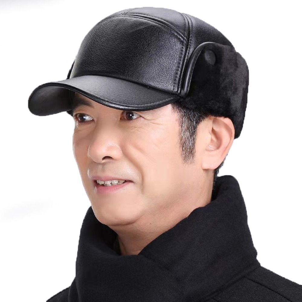 Cap Outdoors Plush Pilot Caps Winter Warm Ear Muff Hats PU Leather Beanies Hats Earflaps Caps