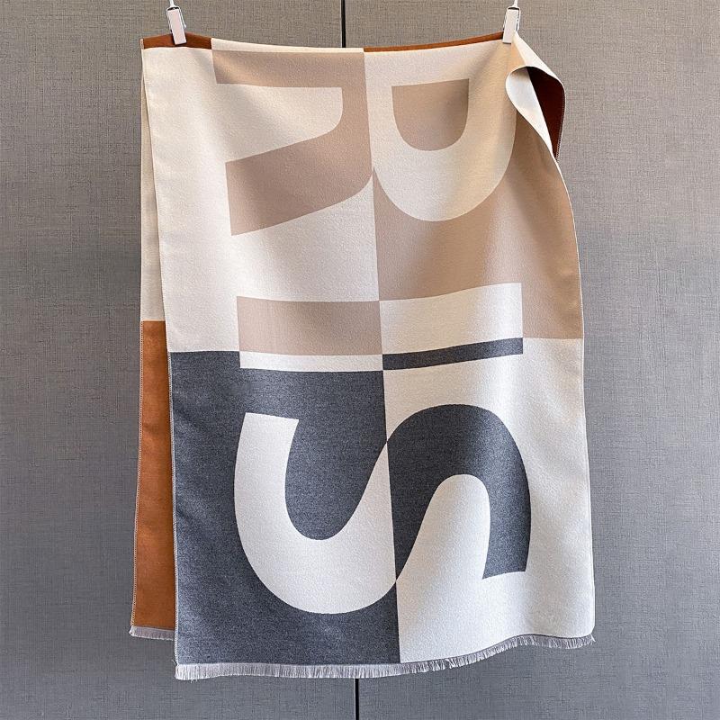 Autumn and winter new letter geometric splicing contrasting color scarf women's simple versatile neck protection scarf fashion decorative shawl