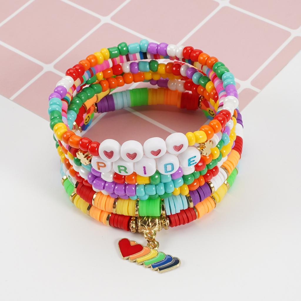 LGBT Pride Bracelet for Bisexual Lesbian Gay Allies Love Wins Rainbow Beaded Clay Elastic Stackable Stretch Bracelets