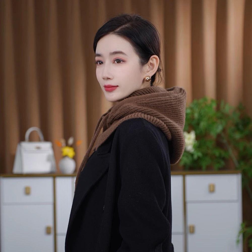 Fashion Ear Protection Winter Balaclava Windproof Drawstring Hooded Beanie Hats Warm Knitted Hooded Cap Unisex