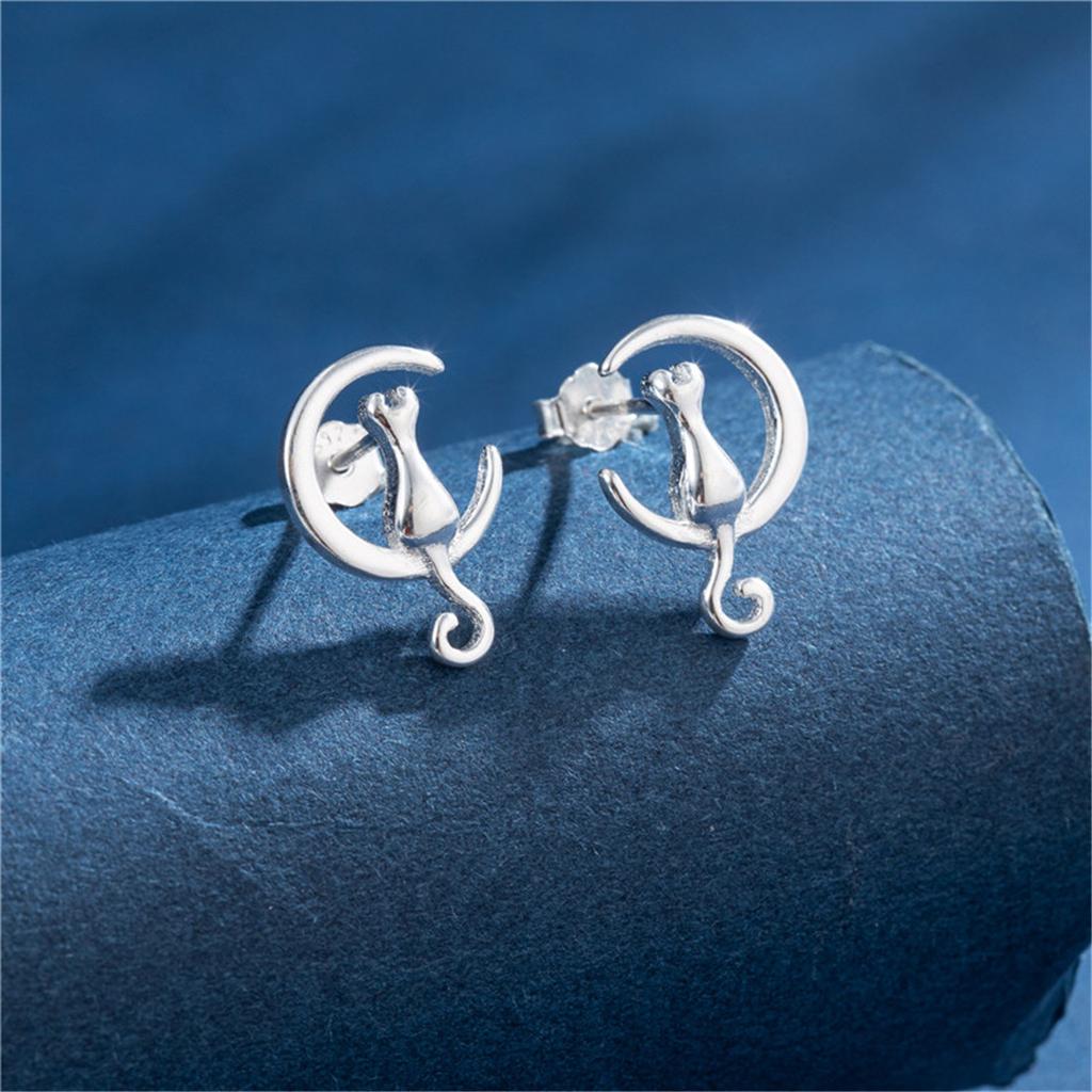 925 Sterling copper Small Animal Stud Earrings for Women Mini Dog Paw Piercing Earring Zircon Rabbit Owl Cat on Moon Pendientes