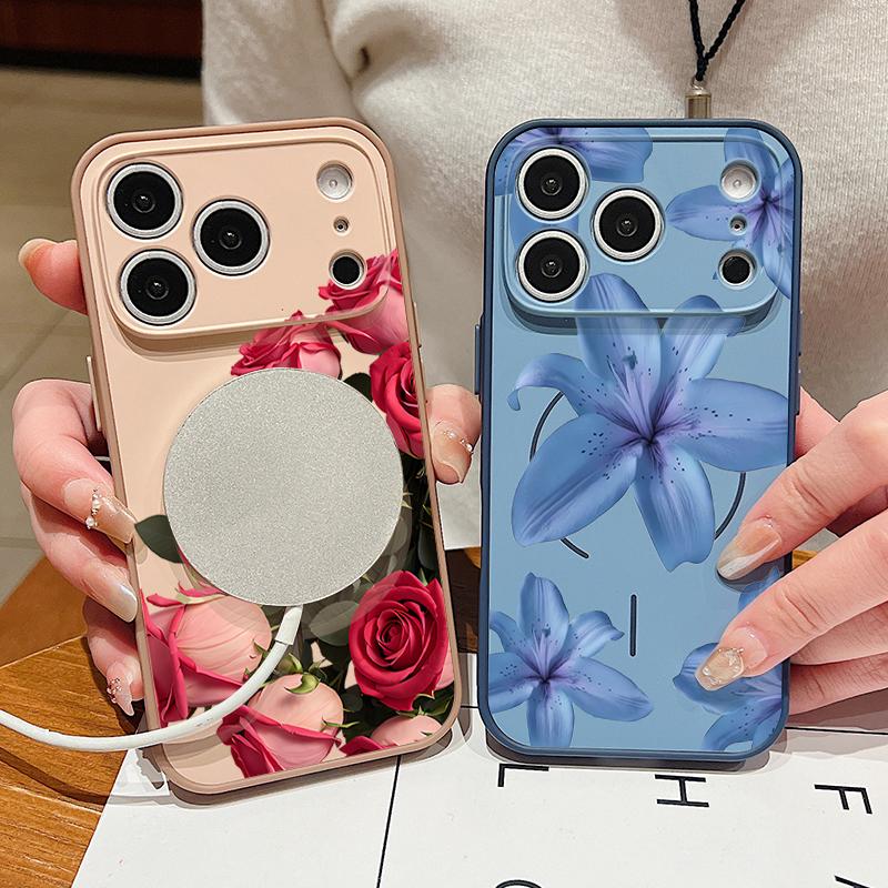 Lotus Sunflowers Pattern Case For iPhone 17 Pro Max Funda iPhone 16 15 14 13 Pro Max Magnetic For Magsafe Hybrid Slim Matte Cover