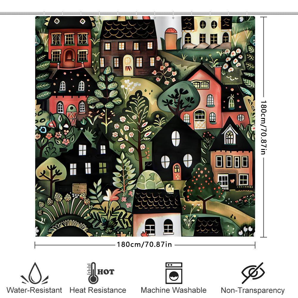Country Style House Bathroom Shower Curtain Floral Decor Modern Printed Waterproof Bath Rug Mat Green White Pink Black Red Yello