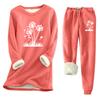 Women's Print Round Neck Warm Suit Long Sleeve Fleece Drawstring Sweatpants Two-Piece Set