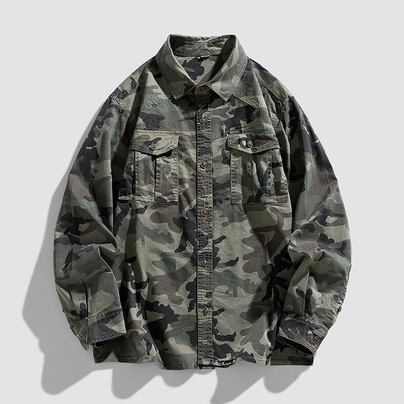 

Men s Military Camo Work Shirt – Vintage Retro Loose Fit Long Sleeve Casual Shirt, Tactical Streetwear Jacket for Outdoor & Daily Wear L