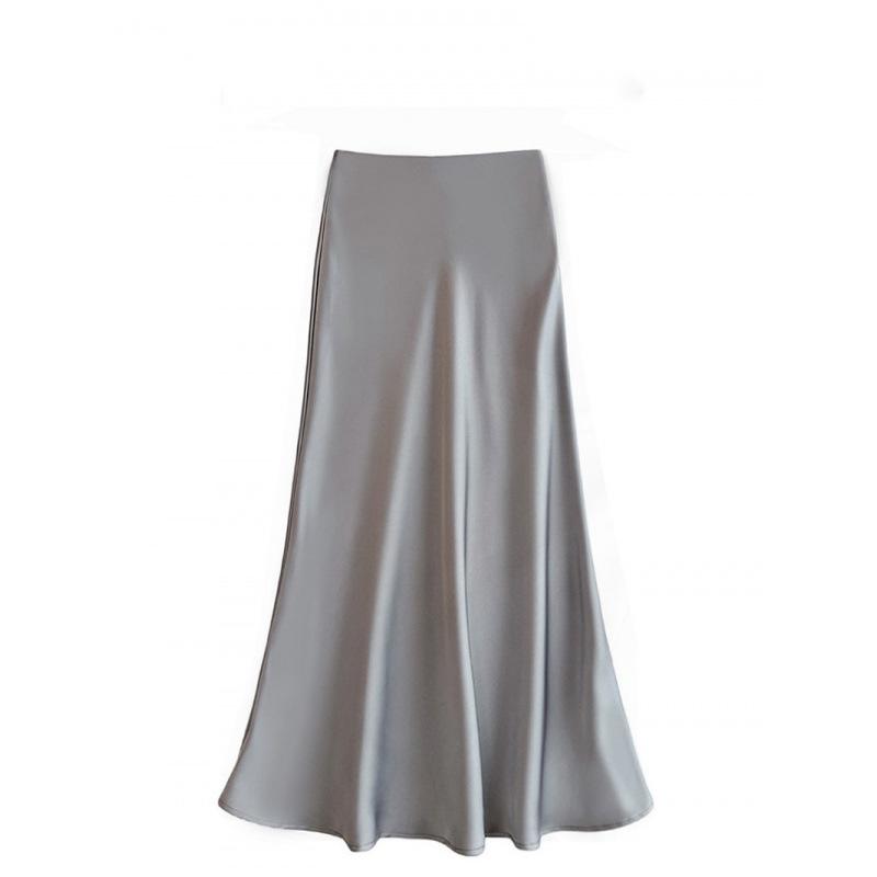 Satin Drape Elastic Waist Midi Skirt - Women's High Waist A-Line for Spring/Summer