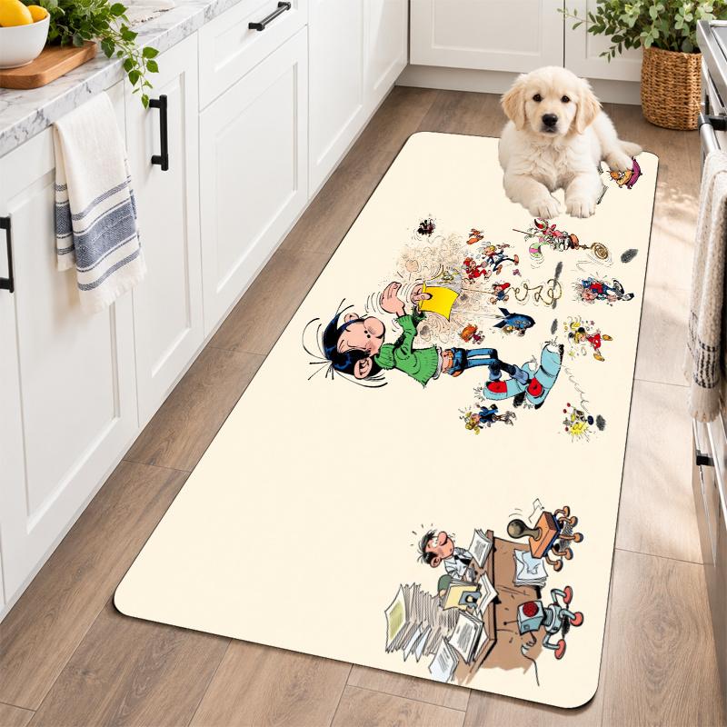 Flannel Kitchen Mat Gaston Lagaffe Soft Area Rug Non Slip Floor Carpet Home Decoration