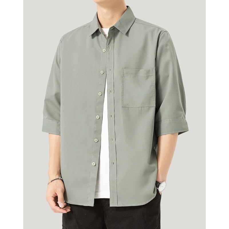 [foveitaa] Shirt 3/4 Sleeve Men's Summer Clothes Fashion Casual Big Size Button Down Business Commute Fashionable Design Comfortable Breathable Spring