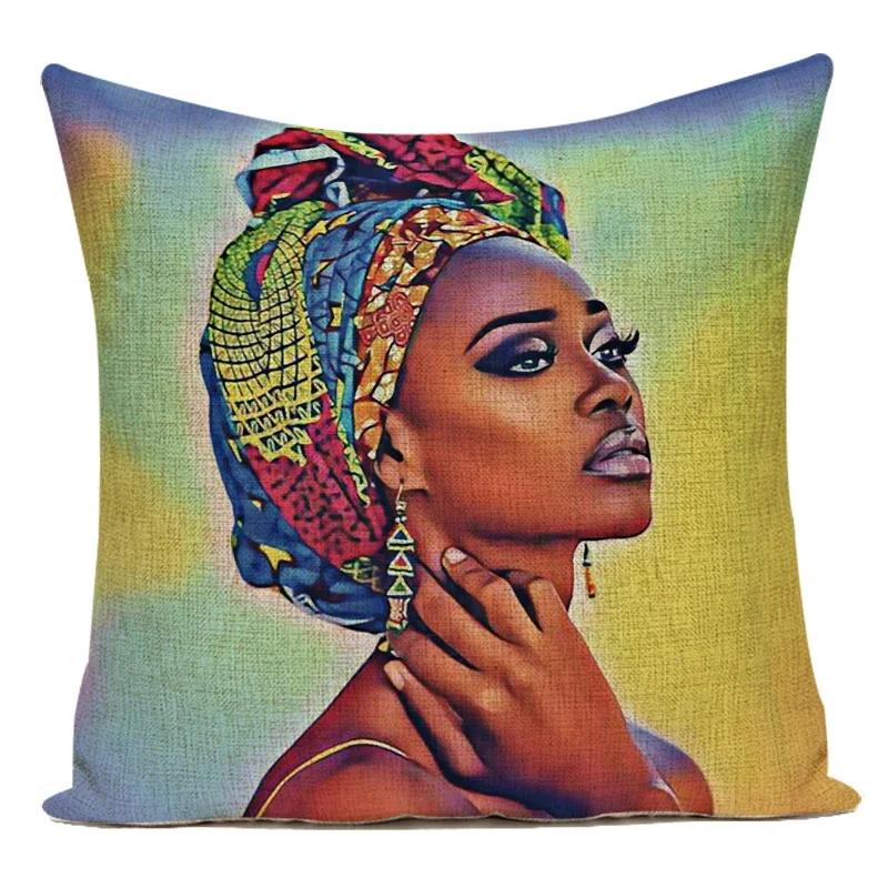 Fashion African Girl Lady Oil Painting Black Women Home Art Decoration Sofa Throw Pillow Case Polyester Cushion Cover