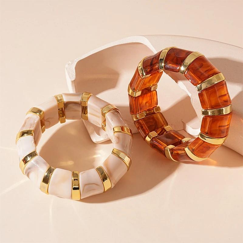 Bohemian Acrylic Elasticity Bracelet Exaggerate Women Simple Geometric Cuff Jewelry  Accessories