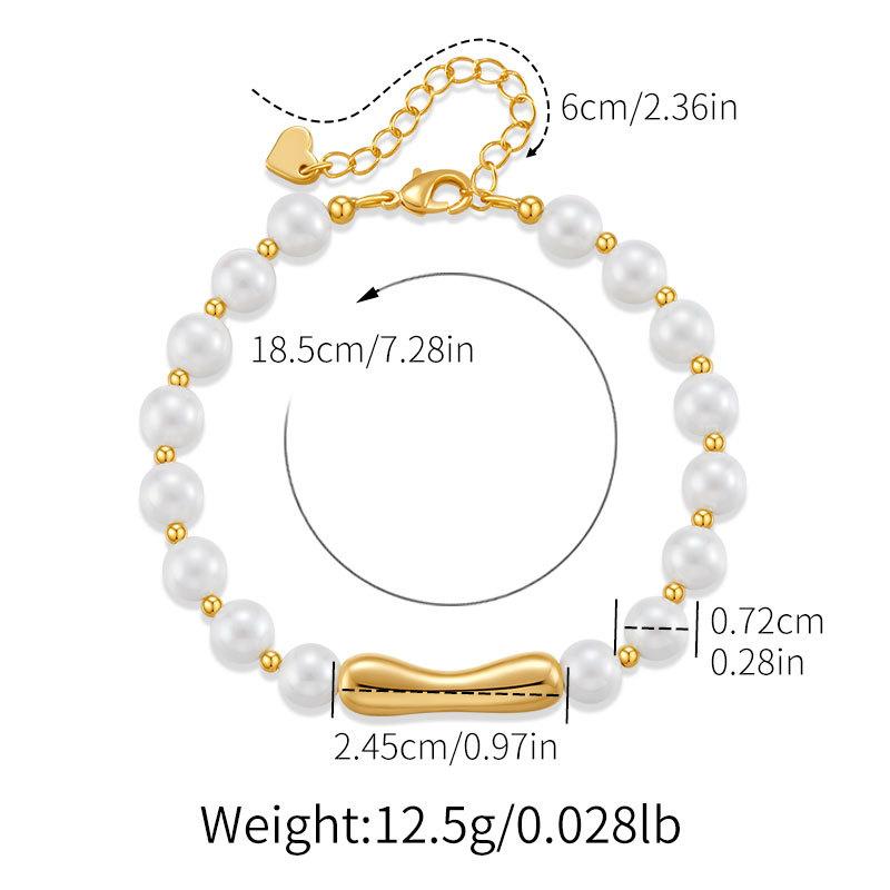 Gold Plated Pearl Bead & Irregular Metal Bar Bracelet With Extension Chain