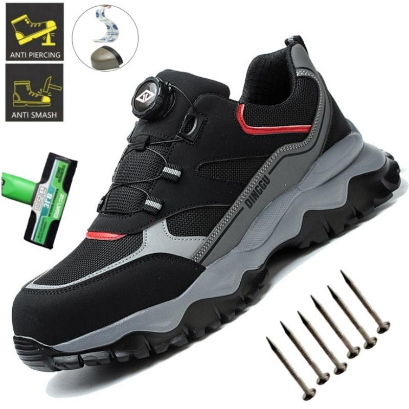 Light Breathable Sneaker Safety Shoes With Steel Toe Cap Anti-Piercing, Shock Absorbing Anti-Smash Design, Work Shoes For Men