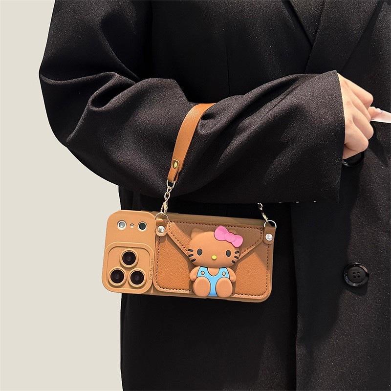 Applicable To Apple 17ProMax Mobile Phone Case iPhone16 Card Bag 15Plus Trendy Brand Diagonal Straddle Rope Soft Woman