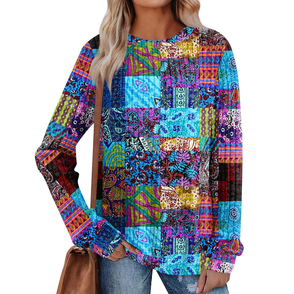 Women's Printed Lightweight Brushed-Cotton Round Neck Top