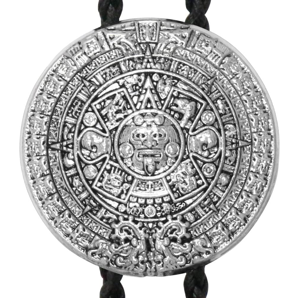 Maya Calendar Silver Coin Loop Tie Necklace Polar Tie Polo Tie Bolo Tie prt0242 [Bowties.jp]