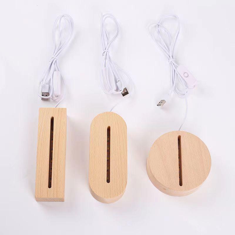 Oval Shape Wooden USB Light Base Stand 3D LED Night Lights Base for Acrylic Art
