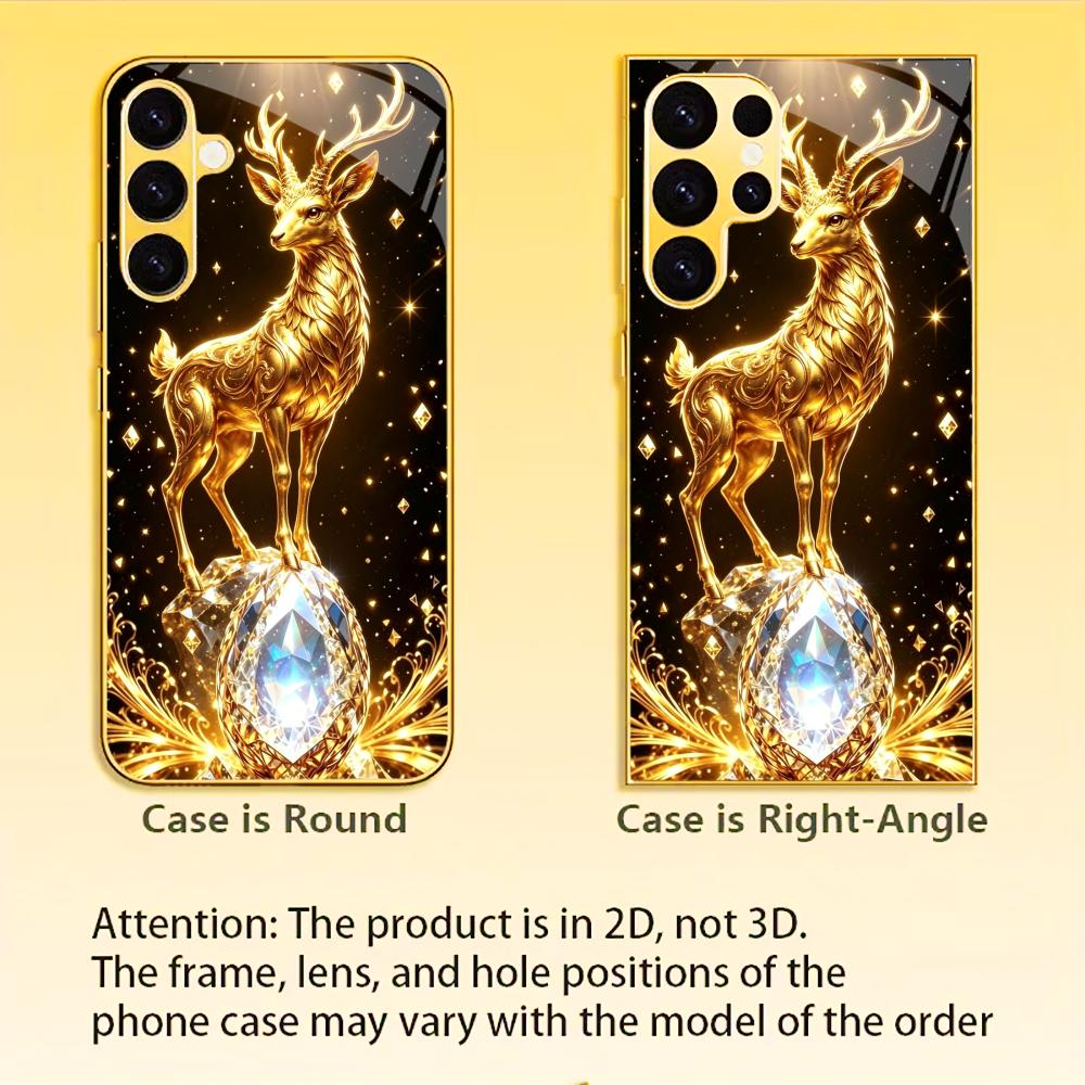 Golden Deer with Crystal Print phone case glass s26 ultra case mobile phones for Samsung Galaxy S26 S25 S24 S23 S22FE Ultra Plus
