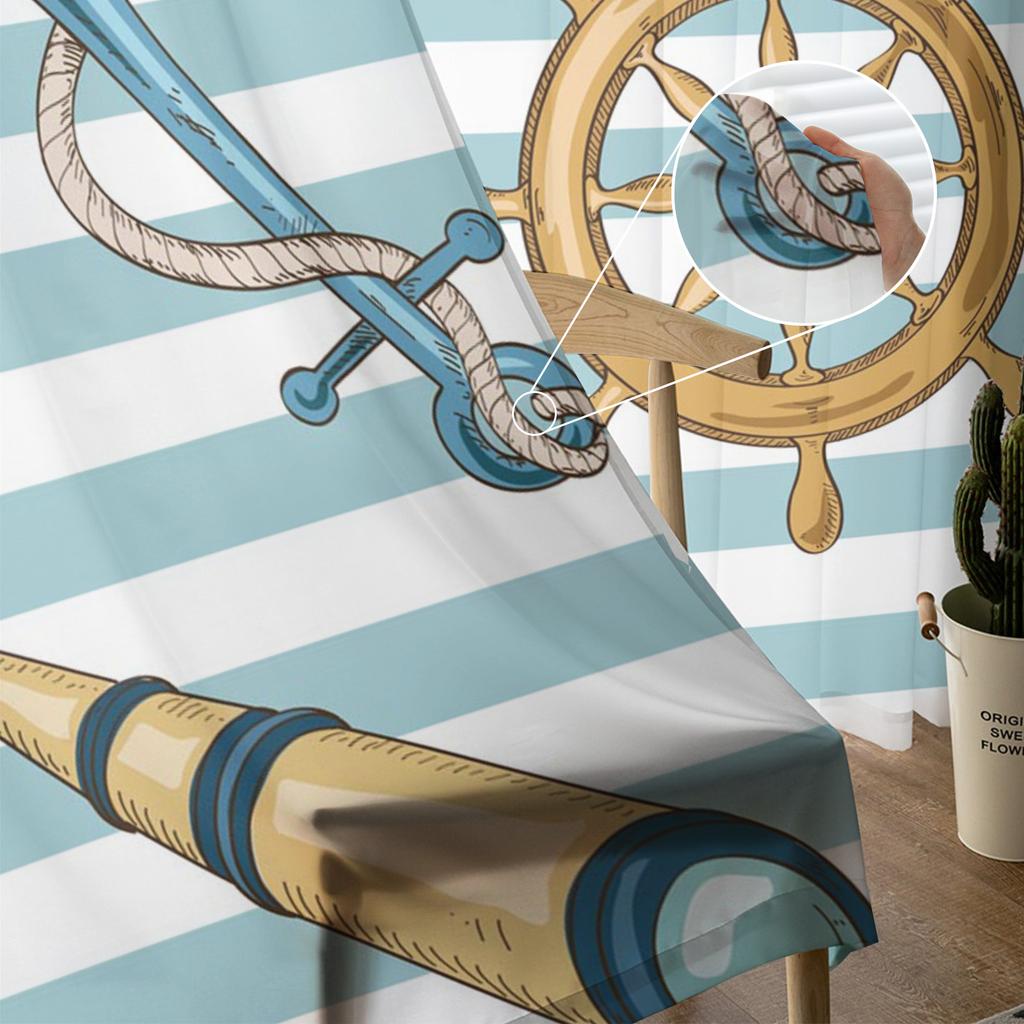 Anker Seestern Streifen Ruder Transparente Tüll Fenstervorhänge für Wohnzimmer Schlafzimmer Küche Schleier Vorhang Heimdekoration