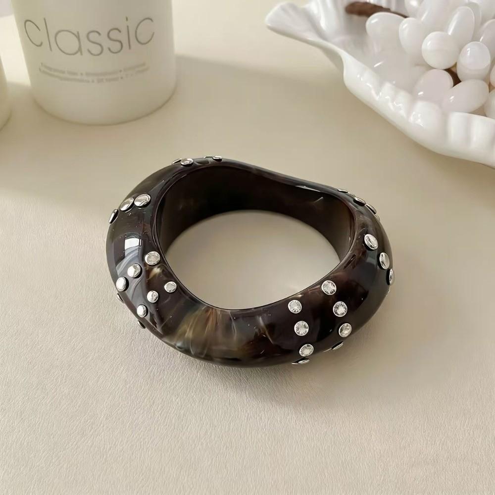 Oversized Studs Resin Bracelet Brown White Marbling Geometric Irregular Cuff Bracelet Thick Wide-Band Exaggerated Chunky Bangle