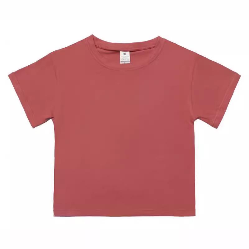 AA-14 Summer Short Sleeve Crop Top Crew Neck Casual Solid Color, Logo Printable